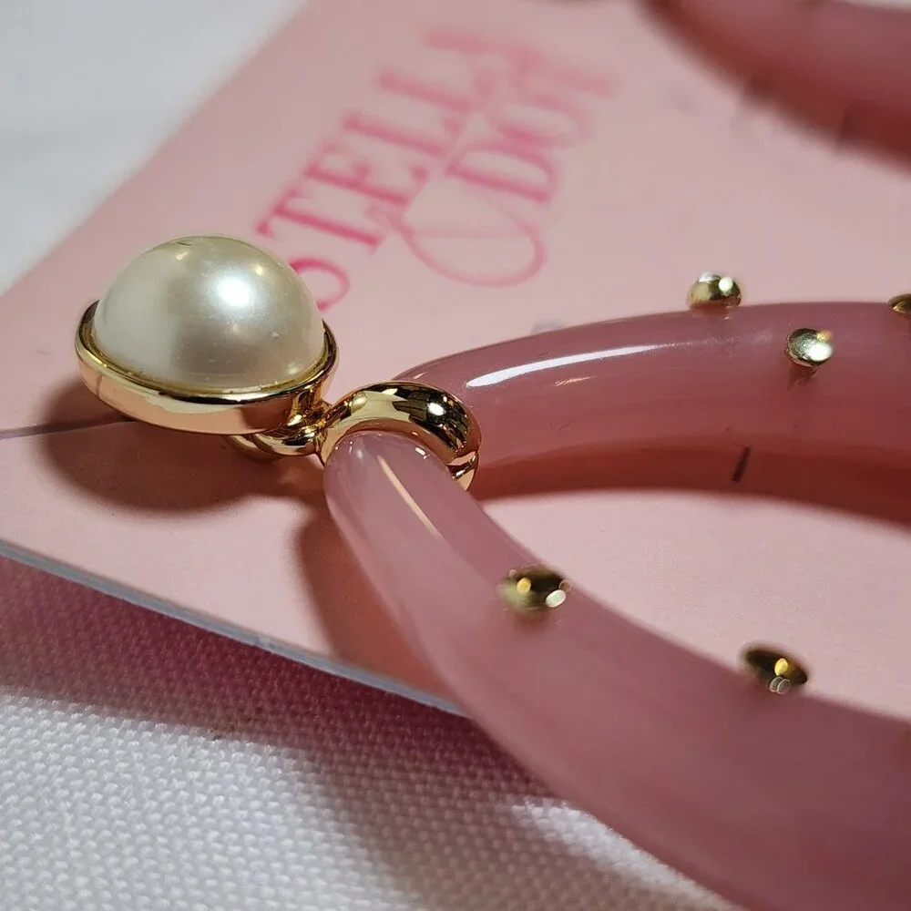 Stella & Dot Pink Resin Teardrop Earrings w/ Pearl‎ Studs & Gold Accents 2.5